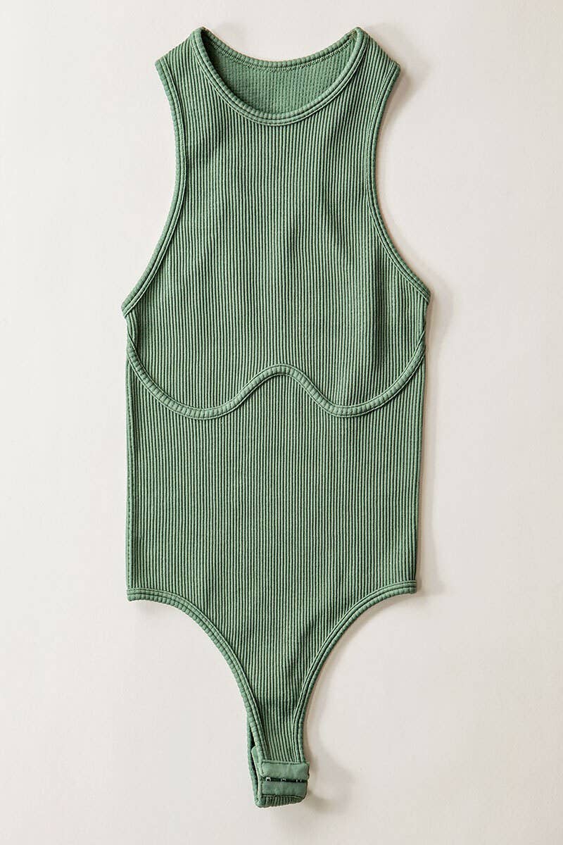 Bustier Seam Halter Bodysuit - CACTI & CAMO