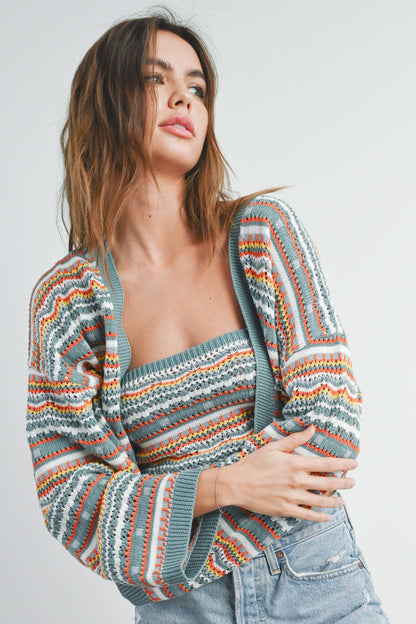 Striped & Geo Pattern Crop Cardigan