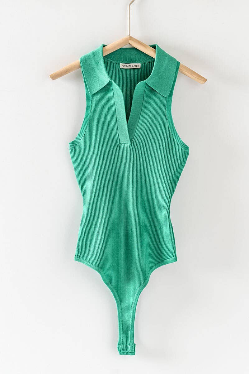 Jade Collard Knit Bodysuit Top