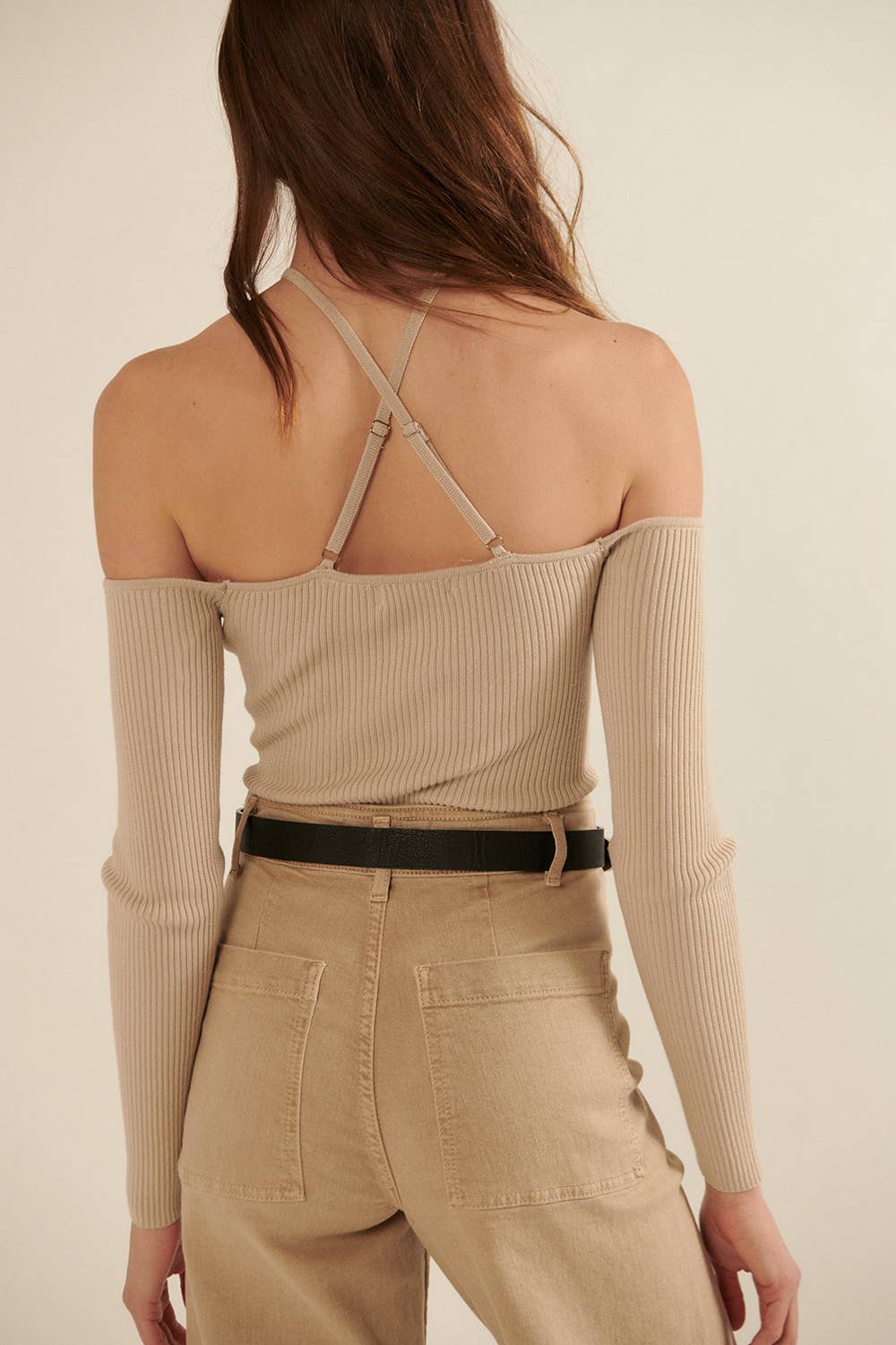 Ribbed Knit Cold Shoulder Bodysuit