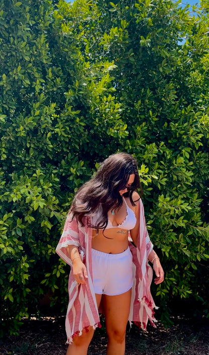 Norfolk Tassel Kimono | Red & White Striped