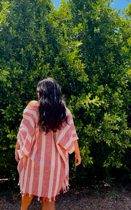 Norfolk Tassel Kimono | Red & White Striped