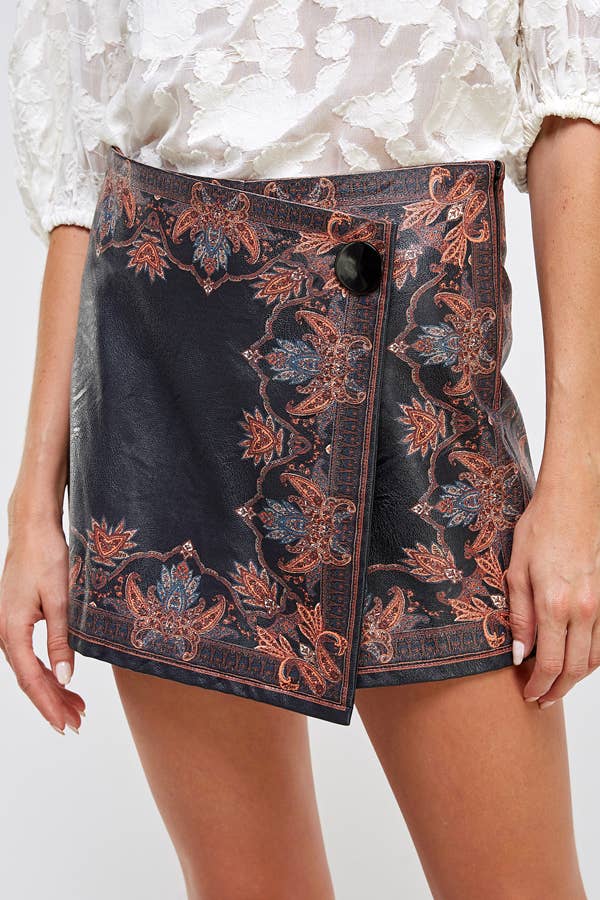 Lira Faux Leather Skort - CACTI & CAMO