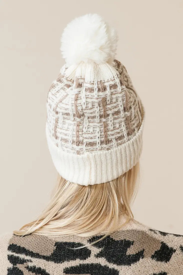 Basket Weave Pom Beanie - CACTI & CAMO