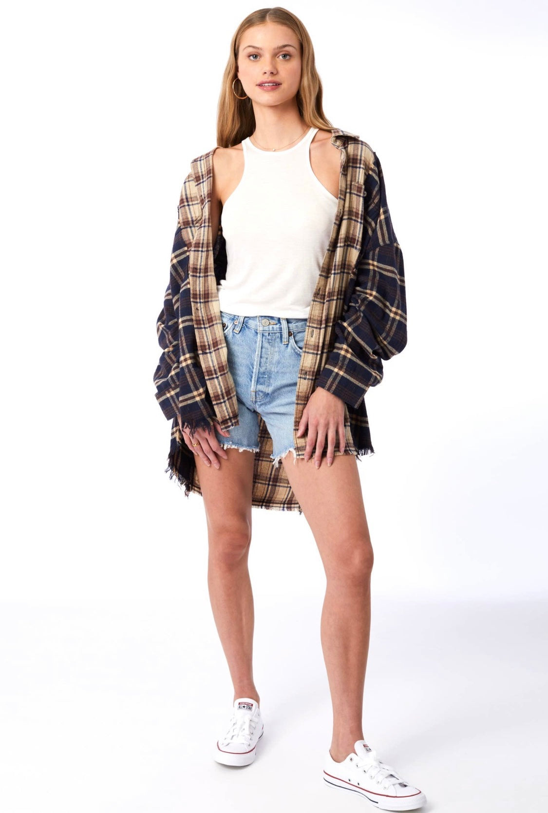 Nicolette Navy Oversized Flannel - CACTI & CAMO