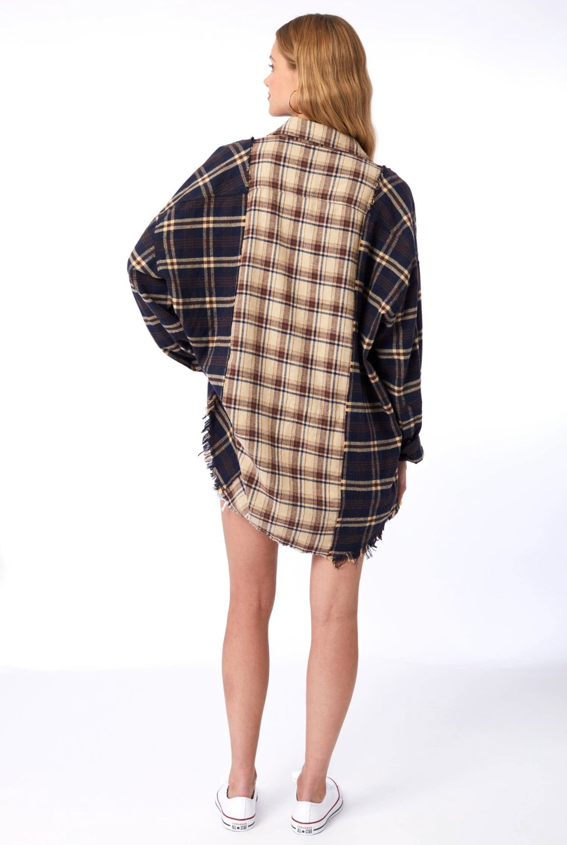 Nicolette Navy Oversized Flannel - CACTI & CAMO