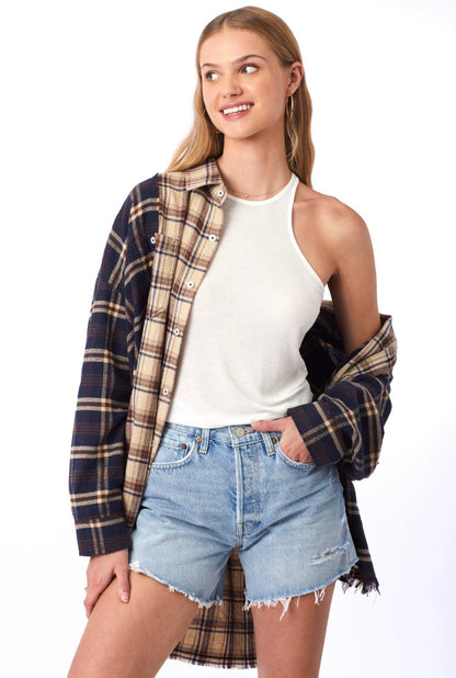 Nicolette Navy Oversized Flannel - CACTI & CAMO