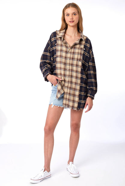 Nicolette Navy Oversized Flannel - CACTI & CAMO